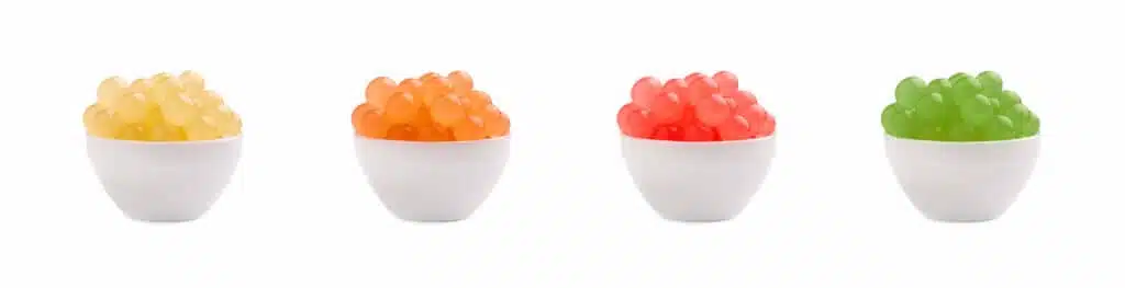 Image of bowls holding different flavors of boba
