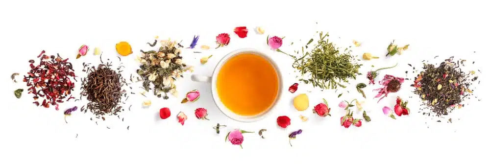 Image of loose leaf tea on a white table